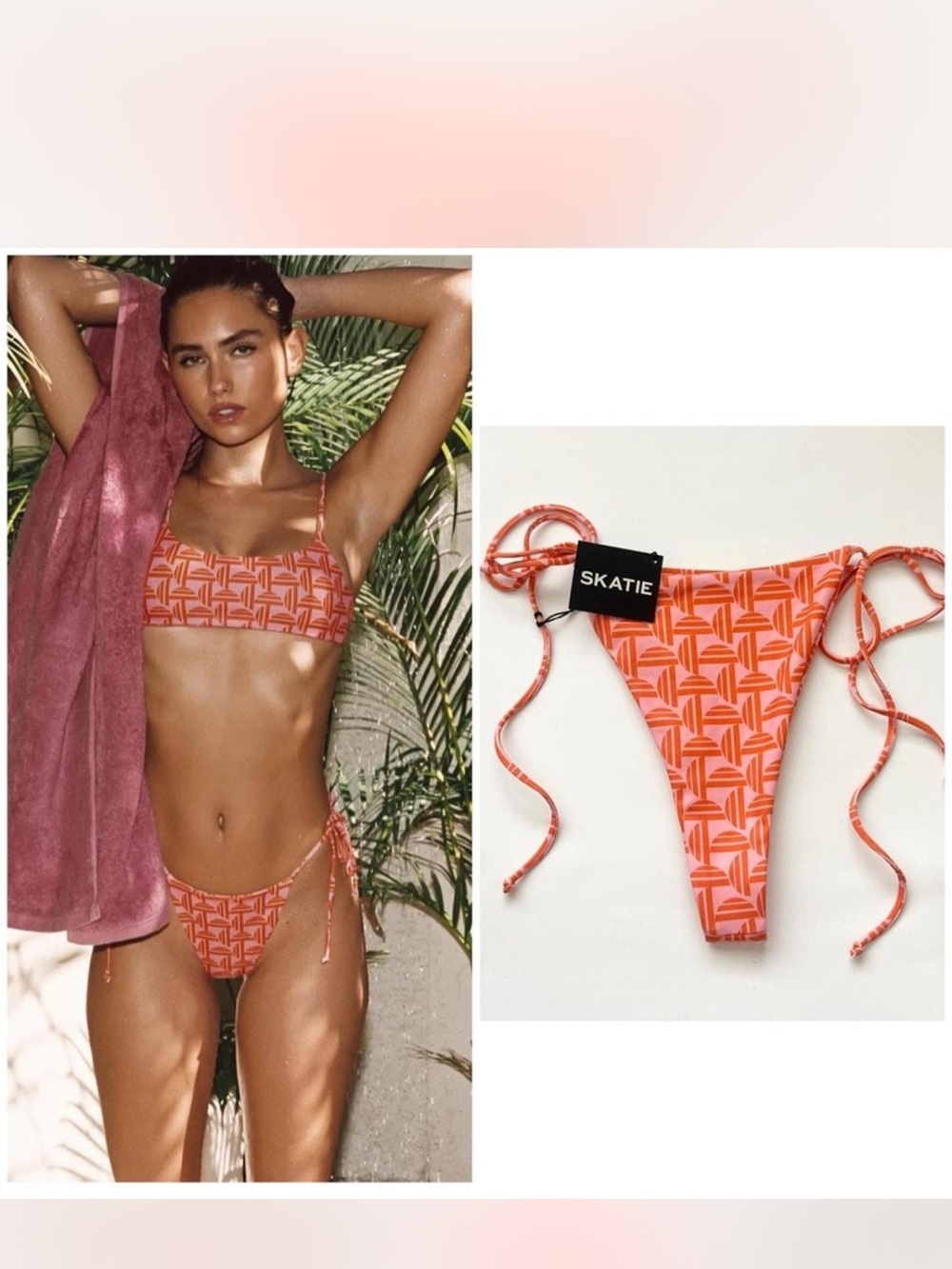 Skatie Orange Geometric Tie-Side Bikini Bottom in Tropicana
